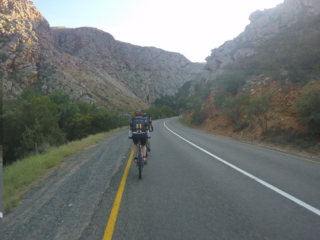 RobertFutselaar's tweet photo. All road today so a nice easy ride. We road De Rust to Prins Albert for 76km stage with about 800m of climbing. Beautiful scenery and we had a rider join us out on the road @freewillyza @henryrcollins @TransAfricaAdv https://t.co/hRd8qgyzAz
