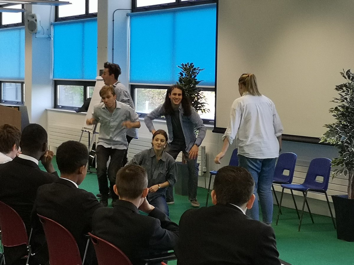 Thank you to the students of #BristolUniversity who joined us this morning performing Sketch Comedy for our Year 10s. Look out for new clubs in Term 6 as we add to our already extensive P6 programme. #sketchcomedy #performance