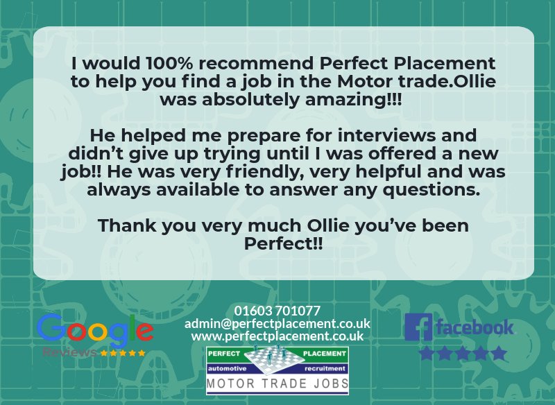 MotorTradeJobs's tweet photo. We just love a positive #review! Well done @PPOllieS for this fantastic #feedback.

We are passionate about finding our #Automotive Candidates a Perfect #NewJob. So if you are looking for a new #MotorTrade Job, get in touch: 01603 701077 

#JobSearch #JobSeeker #MotorTradeJob https://t.co/FfG1yQJv6J