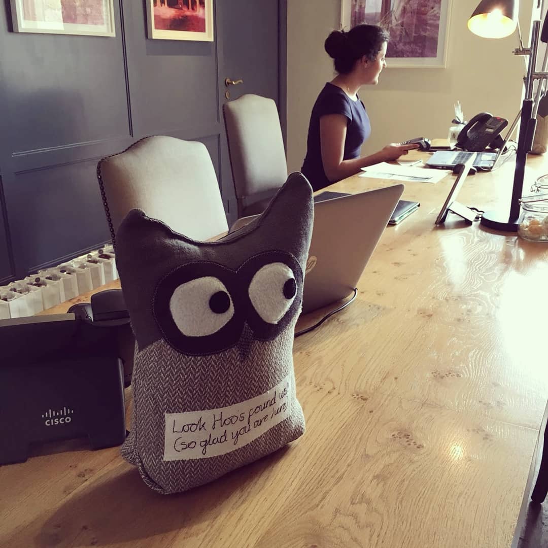 This lovely smiley face belongs to Susannah.  She's the reception manager at @DormyHouse and she now has two of my handmade owls on her desk to keep her company.  😍🦉

#dormymoments #handmade #owls #dormyhousehotel #hotelreception #reception #warmwelcome