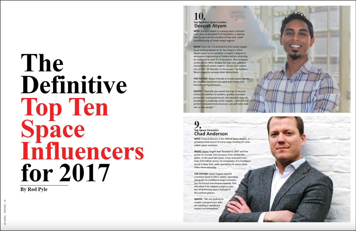 Our CEO Chad Anderson @spacecapital is featured in The Definitive Top Ten Space Influencers in the latest issue of Ad Astra Magazine from the National Space Society <a href="/nss/">National Space Society</a>