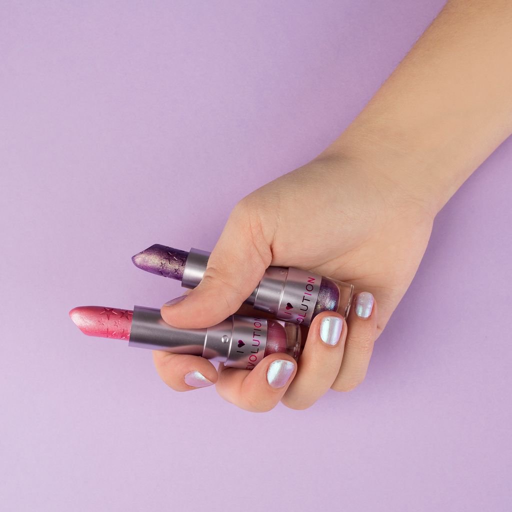 superdrug's tweet photo. Hands up, who's team Unicorn? 🙌🦄 We love the pastel galaxy packaging of the new vanilla scented I Heart @MakeupRVLTN lipsticks! Shop now &amp; get a free gypsy shrine jewel when you spend £12 on selected Cosmetics: https://t.co/RfhFWs12hA https://t.co/RR2heEW98V