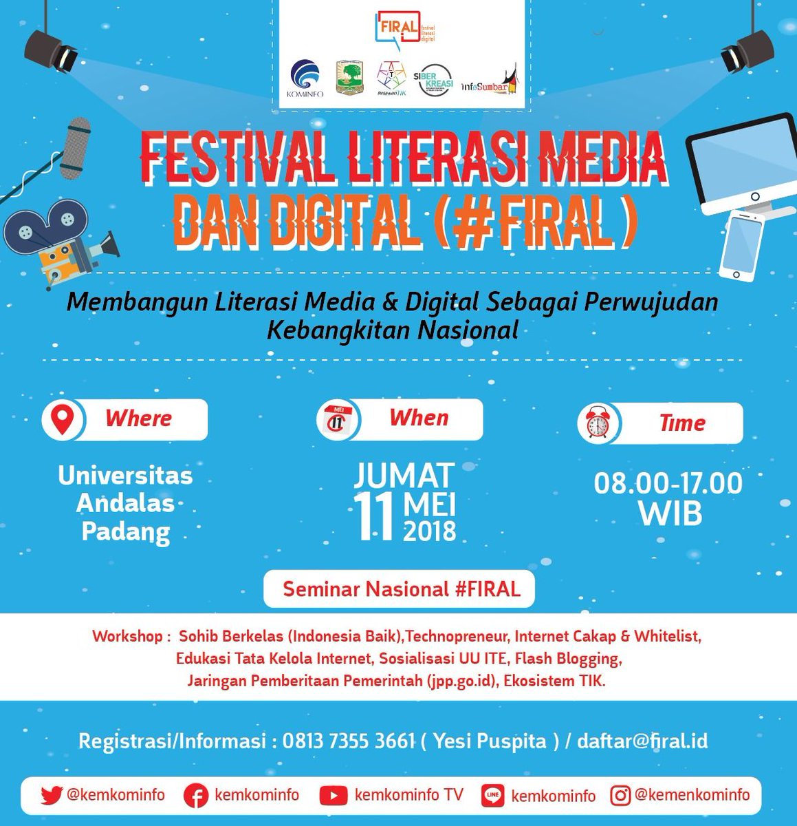 infoSumbar's tweet image. Mari datang dan ramaikan Festival Literasi Media dan Digital di Auditorium Universitas Andalas, Jum’at, 11 Mei 2018 pukul 08.00 - 17.00 WIB. Pasti banyak ilmunyaa #Firal