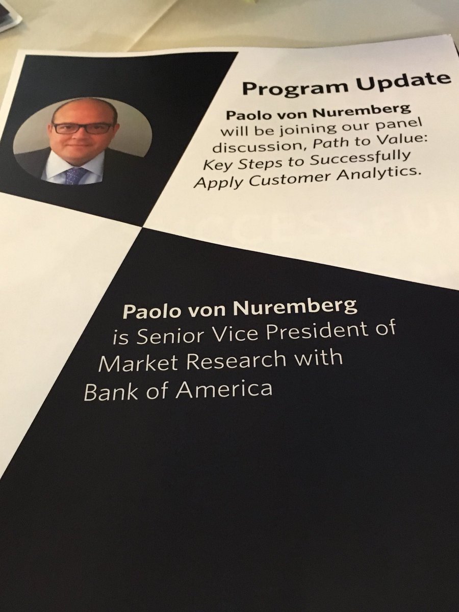 MEGNOLA's tweet image. Path to Value. We are fortunate to have Paolo von Nuremberg @BankofAmerica and leader in mapping the customer journey join @Teradata @kat4gators panel @WhartonCAI #analyticseverywhere #CustomerExperience #wcaiconf