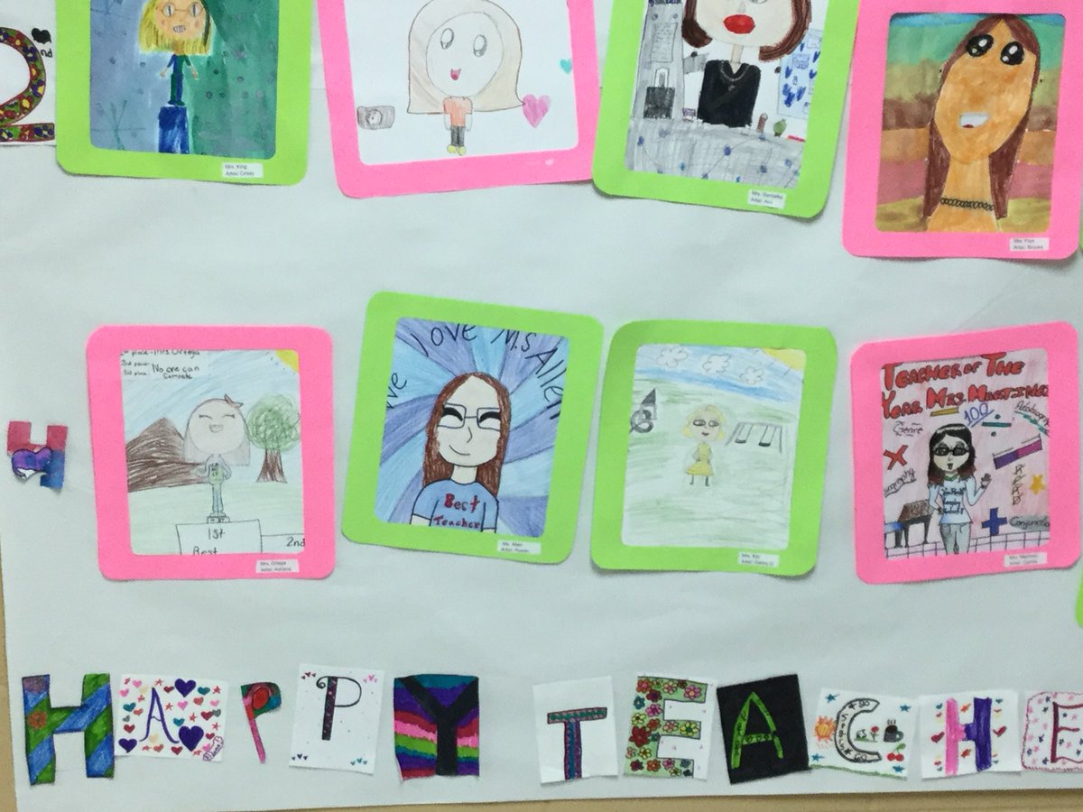 JGannart's tweet photo. Happy Teacher Appreciation Week!  Student teacher portraits! #artwork #Elementary arts #NISDInspired @NISDLangley @JGannart https://t.co/XZyBk4jpJa