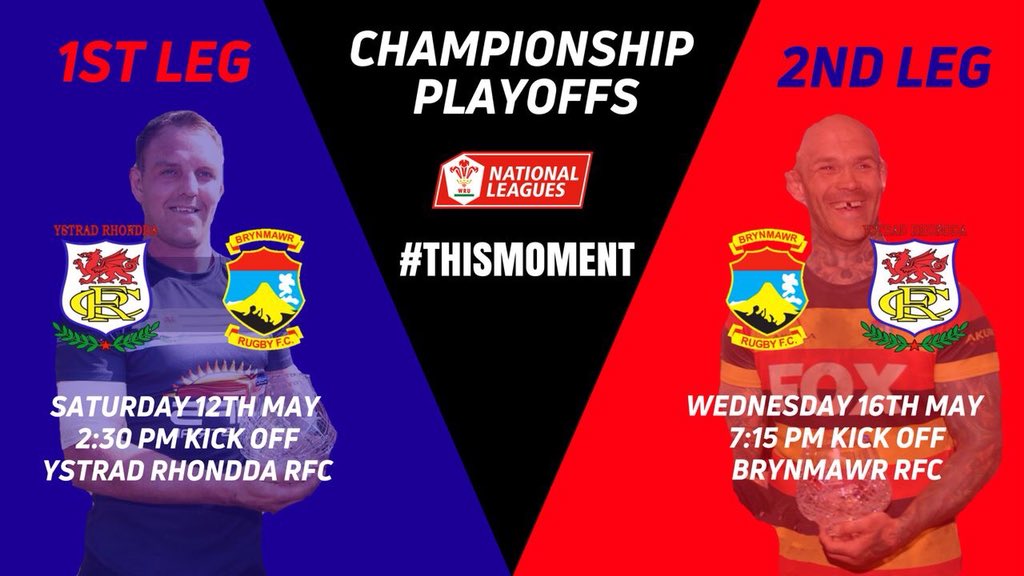 WRU CHAMPIONSHIP PLAYOFFS | Brynmawr RFC will take on <a href="/YstradRFC/">YSTRAD RHONDDA RFC</a> in the WRU Championship Playoffs as both clubs look for promotion. This will be determined by a home and away fixture with the first game taking place this Saturday.  

#FEELTHEMAWR