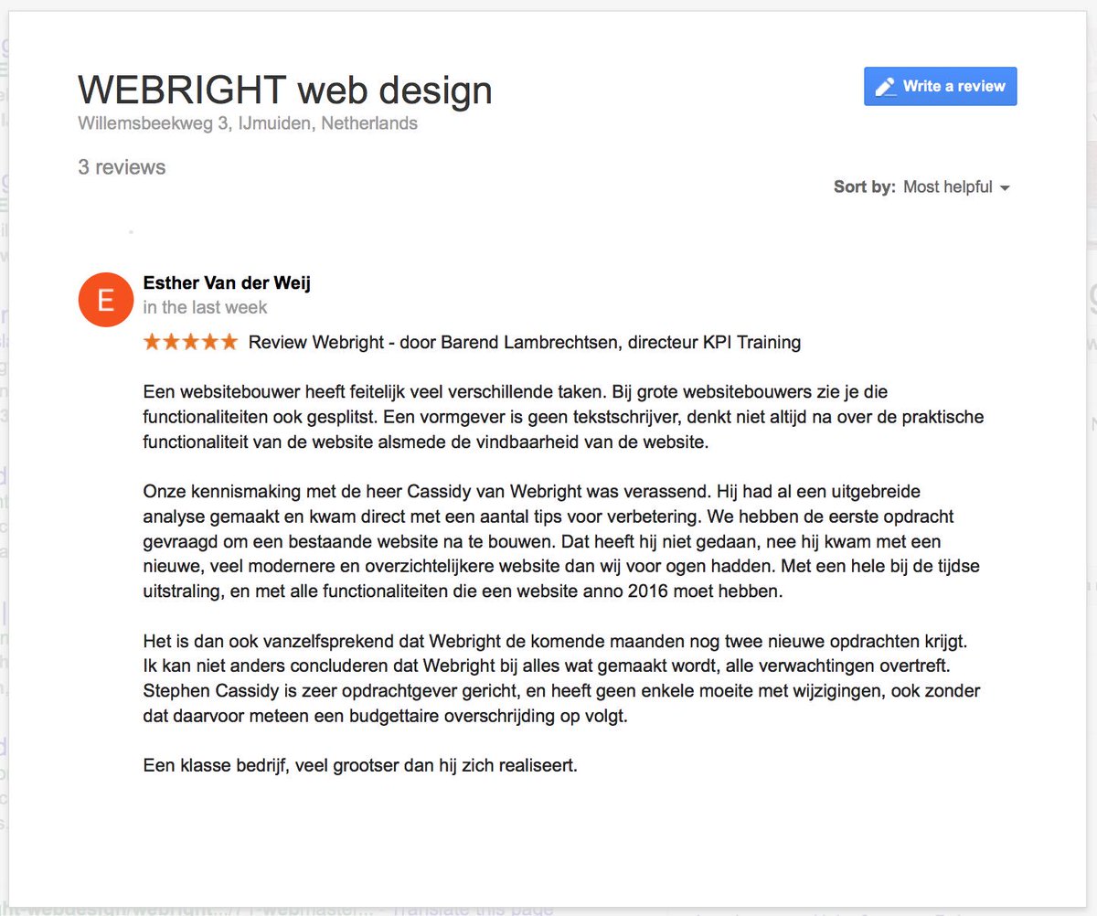 stephencassidy's tweet photo. @Web_Right Yeay we worden beroemd :-). 5 star review. https://t.co/UGsk9PzxUS