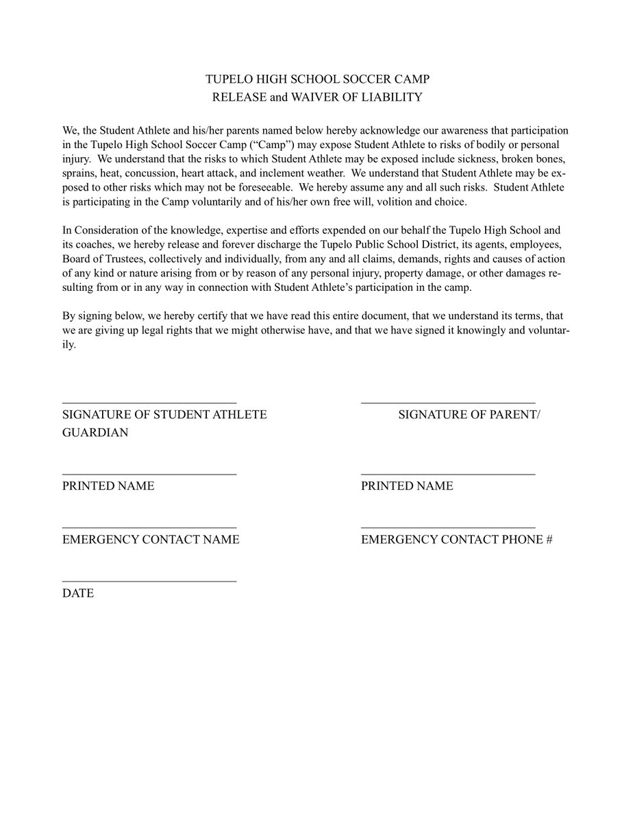 Interested in <a href="/TupeloGSoccer/">Tupelo Girls Soccer</a> or @Tupelo_Soccer summer camp?

⚽️ ages 5-14 (boys/girls)
🗓 May 29th - June 1st
⌚️ 9 a.m. - noon
📍 Renasant Field at THS
💵 $65 (pre-reg), $75 (day-of)

Contact Coach Harris Faucette for more info.