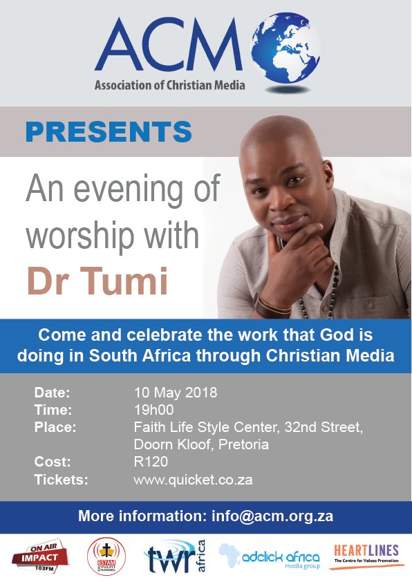 acmSouthAfrica's tweet photo. Awesome treat in-store for those attending the #ACMConference2018, there is an evening of celebration with @DrTumisang...Have you got your ticket yet? https://t.co/dpvWiFoGzo