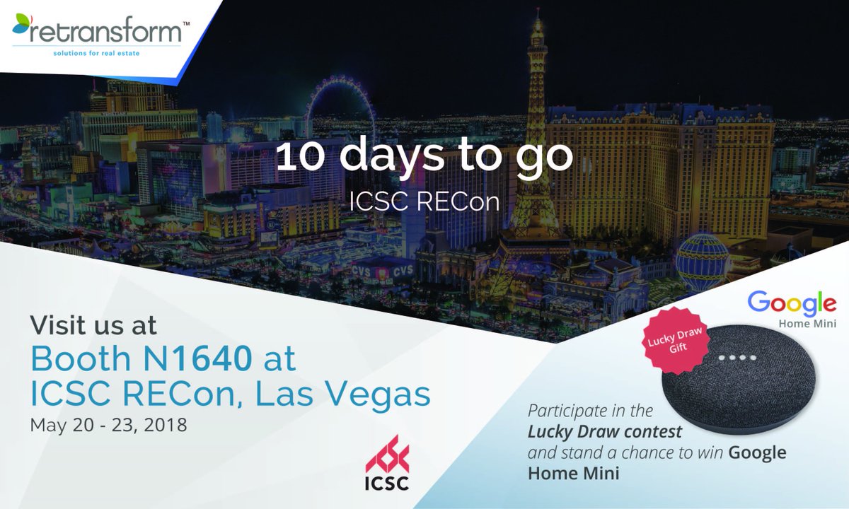 retransform's tweet photo. @ICSC_RECon is in 10 days! #BoothN1640 @retransform is the worldwide service provider for Business Management Services & Technology Solutions for real estate companies. Schedule an appointment now: sales@retransform.com
#LasVegasConventionCenter #MayShow #REServiceProvider https://t.co/X4mIbIgEgU