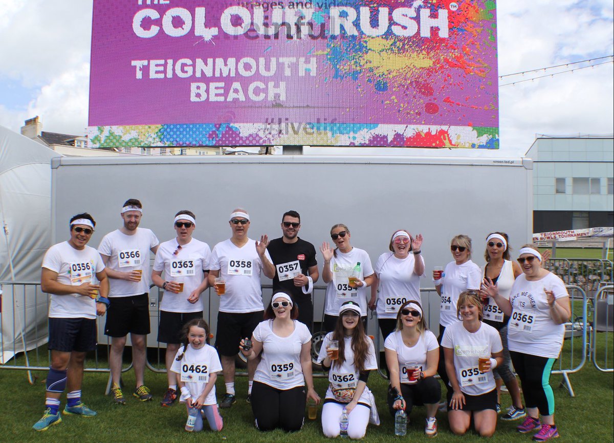 ScottRichardsSR's tweet photo. The team doing #ColourRush last year! See us this Saturday on he Den in #Teignmouth we are pleased to support @RowcroftHospice #corporateResponsibility https://t.co/I2an8wzXaY