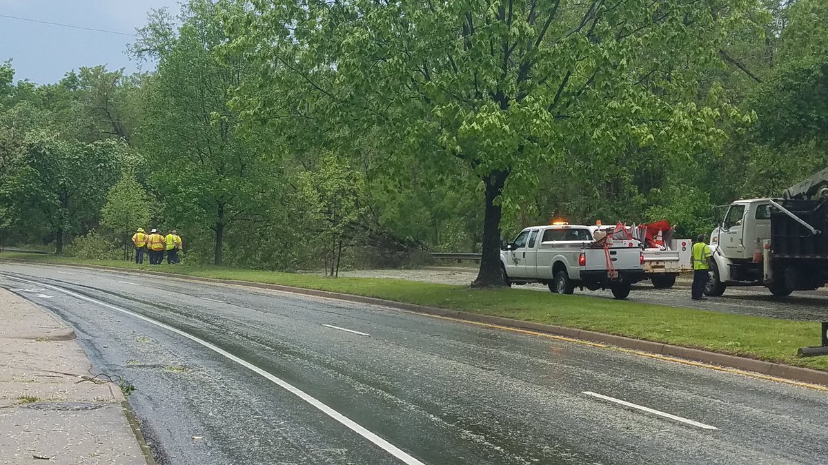 Right now: @TaylorNBC29 reports tree covering 5th Street right past Cherry Ave with power lines down. Road has been blocked off