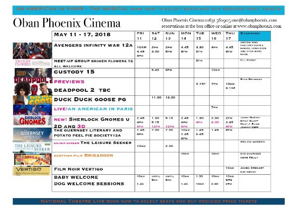 ObanPhoenix's tweet photo. Hello Film and more from Oban Phoenix Cinema from May 11 - https://t.co/cwIPtltoVL https://t.co/3CSGvbvxda