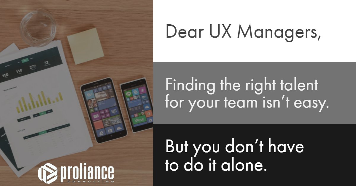 Proliance's tweet photo. Hiring talent in today's market isn't always easy, but you don't have to do it alone! Ask our Account Managers how we've helped our UX clients successfully expand their teams. https://t.co/RPEeF6QXlt https://t.co/HaAF6kRM7G