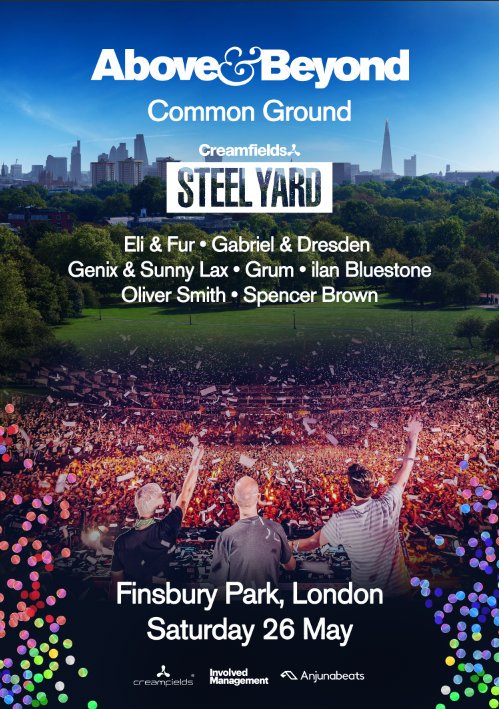 Creamfields's tweet photo. #SteelYardLondon #CommondGround #aboveandbeyond #eliandfur #GabrielNDresden #GenixDJ #sunnylax #grummmusic #ilanBluestone #djoliversmith #SpencerBrown aturday 26th May bank holiday weekend at Finsbury Park π https://t.co/lz5FLbHXt6 https://t.co/oxjN81MMGZ