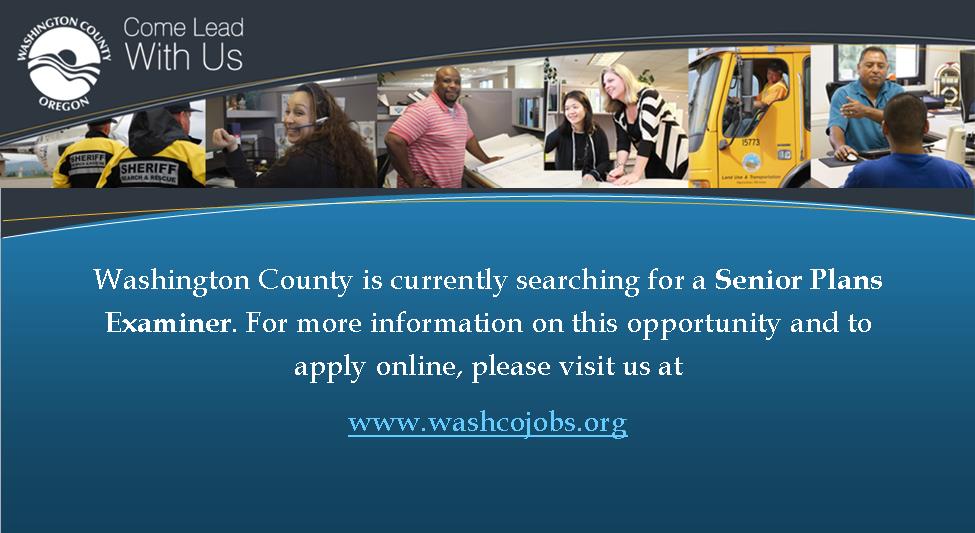 WashcoOregon's tweet photo. Washington County is Hiring!

Are you looking for the next step on your career path? If so, Come Lead with Us by joining the Department of Land Use and Transportation as a Senior Plans Examiner!

To learn more about our positions, please visit https://t.co/jkSoVVZn6x. https://t.co/rrmMiMDIBL