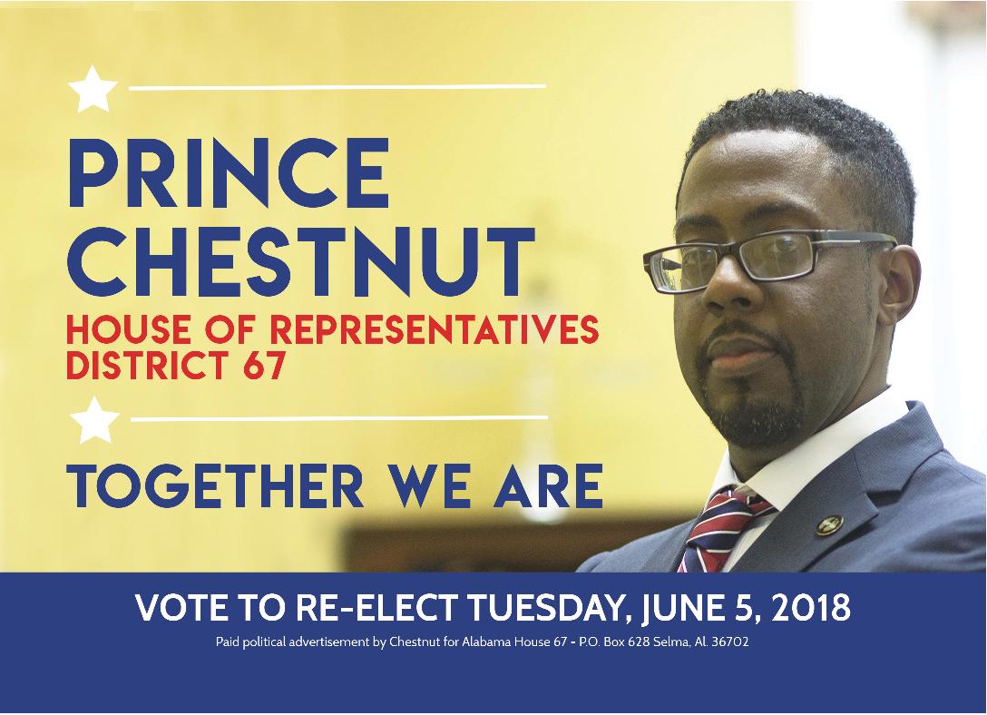 Chestnut4House's tweet photo. Together we are making a difference!  Re-elect Prince Chestnut for Alabama District 67 on June 5, 2018. https://t.co/liCWi0tMV5