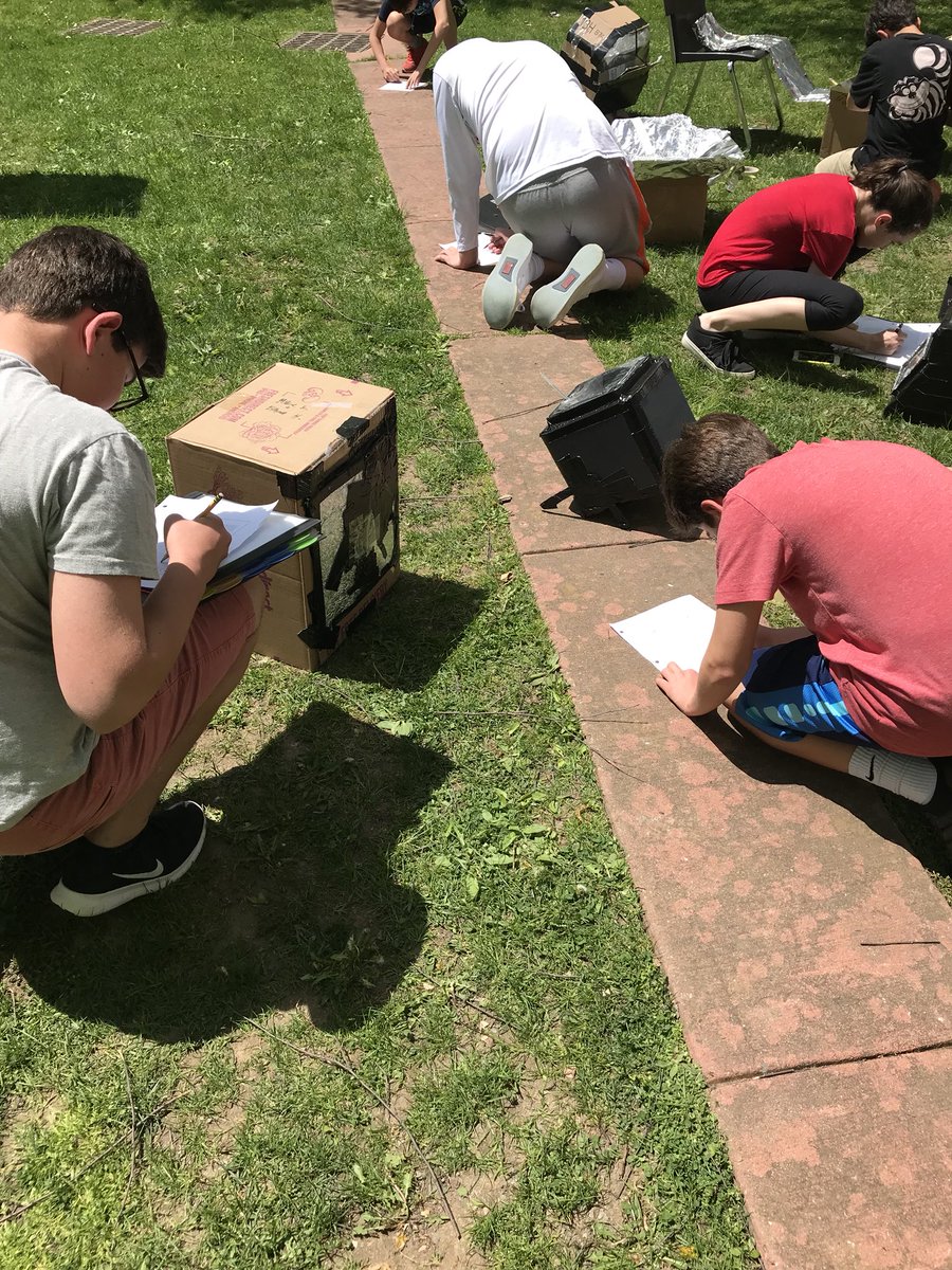 MrsMTroy's tweet photo. Grade 8 students built solar powered homes this week. They adjusted their materials, angles and more to heat up their houses. Learning about sustainability while building. #ScarsdaleMSpride https://t.co/ZyRjJsRRAn