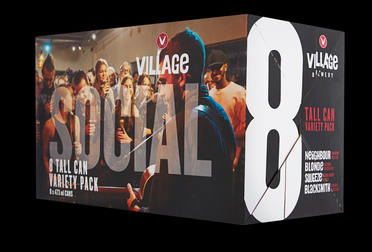villagebrewery's tweet photo. The Village Social pack is our new variety pack featuring cans of Village Blonde, Village Blacksmith, Village Squeeze and Village Neighbour. We find it works best when being shared at social gatherings, while listening to live music, and while making new friends. https://t.co/i3iHsBVAMa