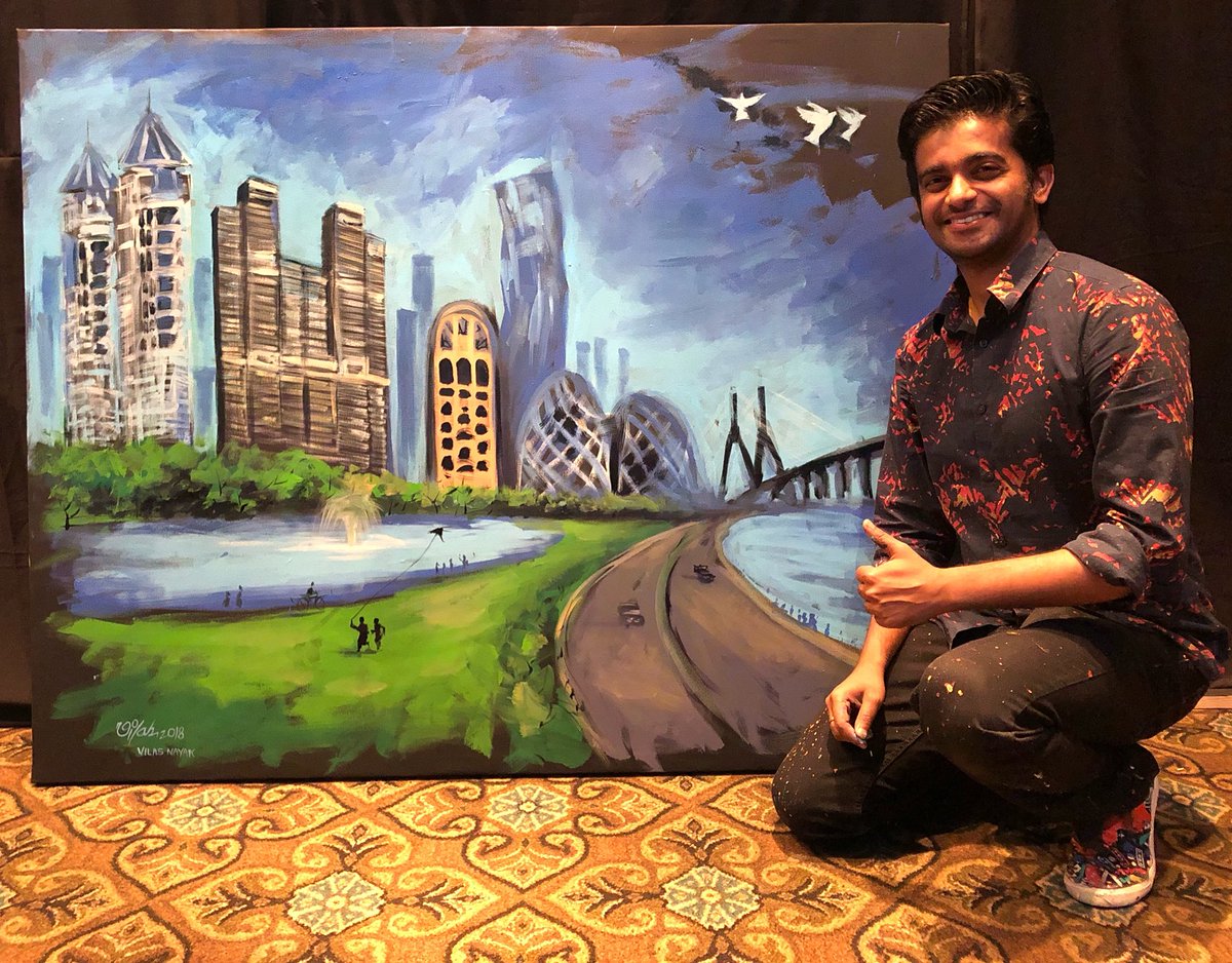 VilasNayak's tweet image. Architect Hafeez Contractor vision on canvas! 
#hafeezcontractor #saltexperience #liveart #speedpainting #vilasnayak #mumbai #architecture #green