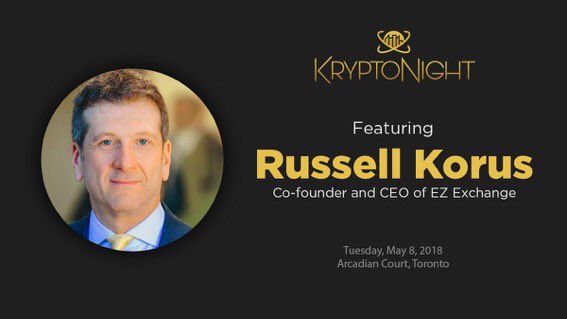 krypto_events's tweet photo. It was an honour and a pleasure to have Co-founder and CEO of @ez_exchange  @russellkorus on our expert panel at our first #Kryptonight event this past Tuesday in Toronto!! 
#blockchain #cryptocurrencies #crypto #kryptonight2018 #cryptoexpert https://t.co/1cZxE5tgNM