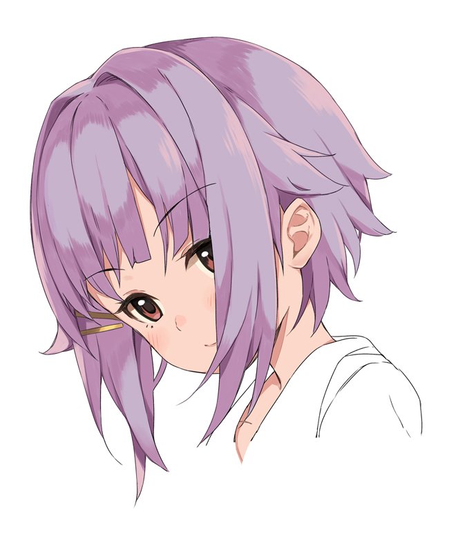 koshimizu sachiko 1girl solo white background simple background short hair hair ornament purple hair  illustration images