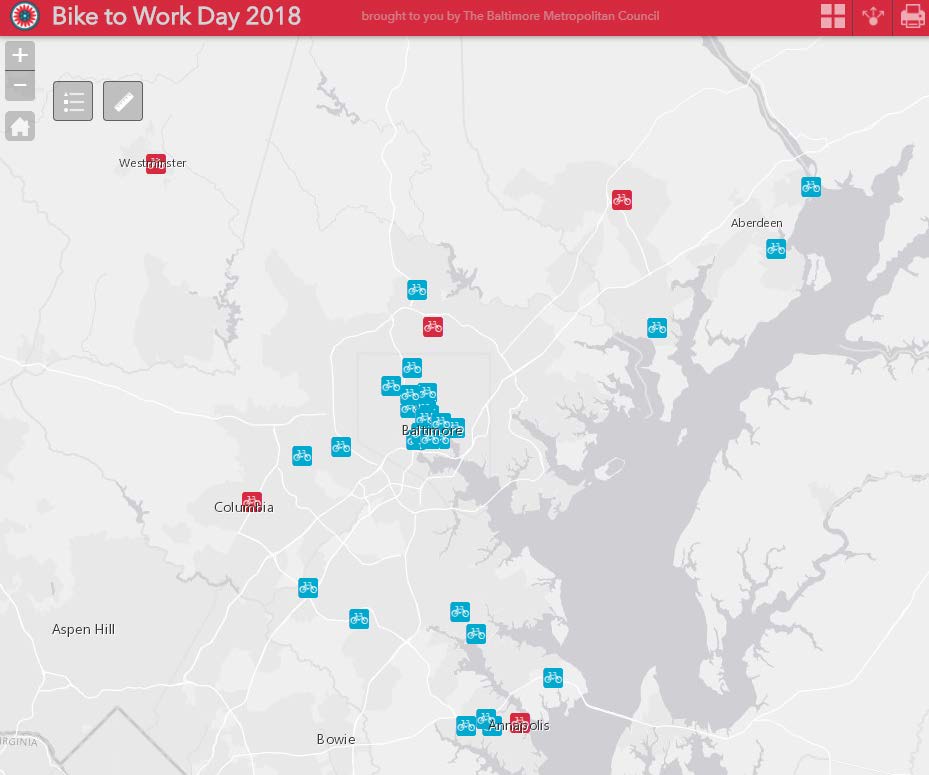 Bike2WorkMD's tweet photo. PLAN AHEAD - Did you know that you can plan (and share) your #B2WD2018 route? @BaltoMetroCo created an interactive map that lets you scope out pit stops, register for one and plan your commute. Check it out and join us on Friday, May 18! https://t.co/Efp3HAf46C #GEARup! https://t.co/yF8A4Qgt01