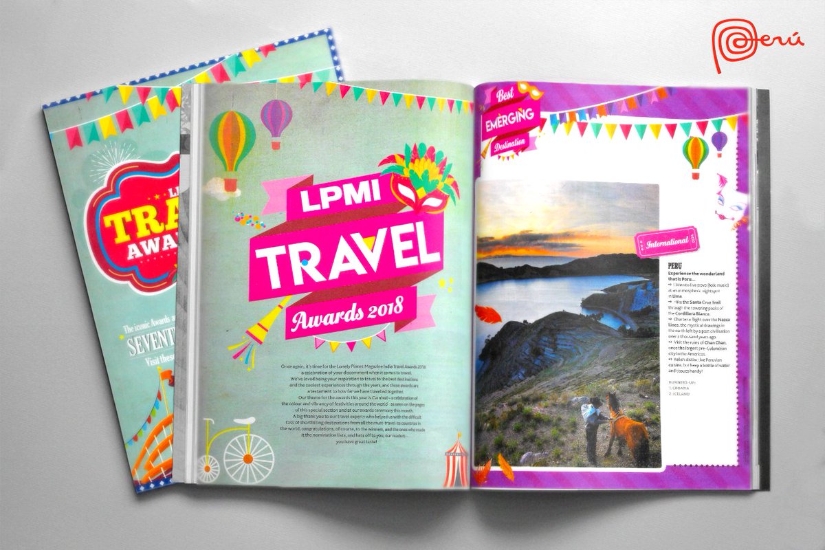 Promperu's tweet photo. El #Perú ha sido reconocido, nuevamente, como el Mejor Destino Internacional Emergente - 2018, por los lectores y un panel de jurados especialistas de la prestigiosa revista de turismo @LPMagIn . Nuestro país obtuvo el mismo título en el 2016. #PROMPERÚ https://t.co/jxPXLKtV29
