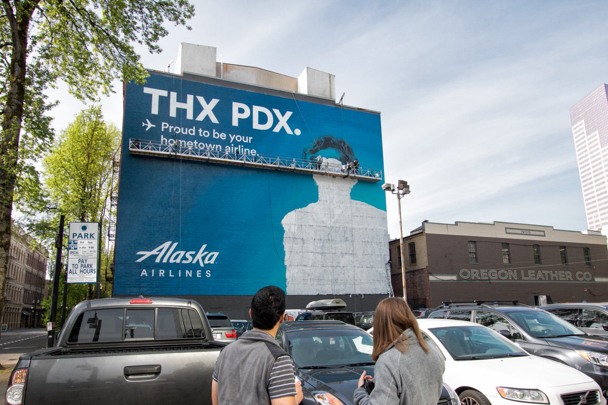 haworthmedia's tweet photo. This time it was fun to watch paint dry! Our @AlaskaAir hand-painted wall is now live in Portland. #clientlove #alwayshandpaint https://t.co/qYyCleSFJ5