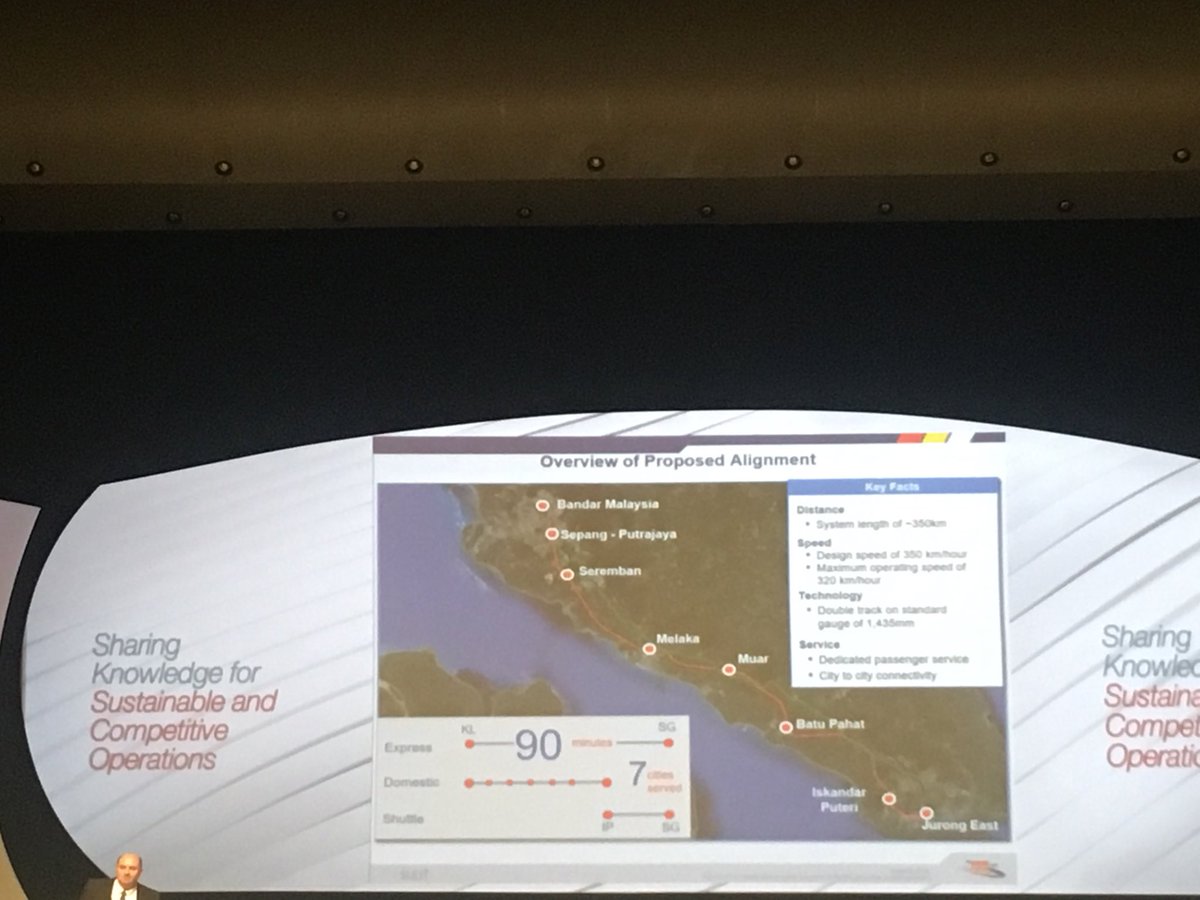 uic's tweet photo. [#rail Event] #highspeed18 closing #MyHSR director of public delivery M. Loader presented KL-Singapore HSR alignment expected to measure about 328km &amp; will have 7 stations in Malaysia, Bangi-Putrajaya, Seremban, Melaka, Muar, Batu Pahat and Iskandar Puteri. Into #standardisation https://t.co/Vx17Q1WTP5