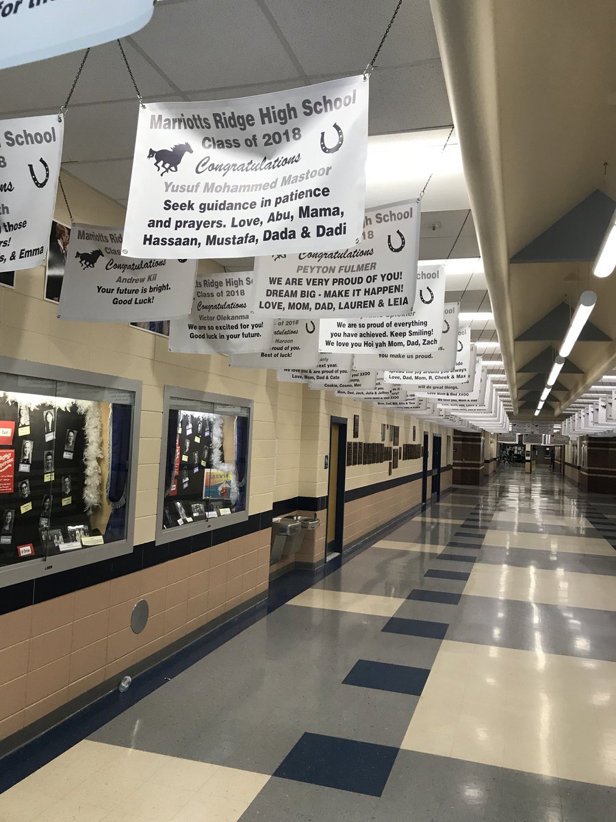 hcpss_mrhs's tweet photo. TY to our PTSA for giving senior parents a chance to buy a senior banner for their student. They grace our auditorium hallway and look amazing. https://t.co/QncrYlh78Y