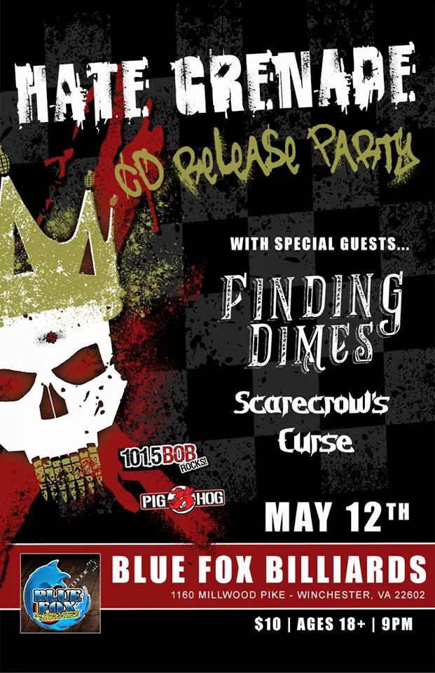 BlueFoxVA's tweet photo. It's on!!! 
Saturday, at blue fox billiards in Winchester! 3 badass bands take the stage! Come celebrate the release of Hate Grenade's new album! https://t.co/HeCdfwodT1