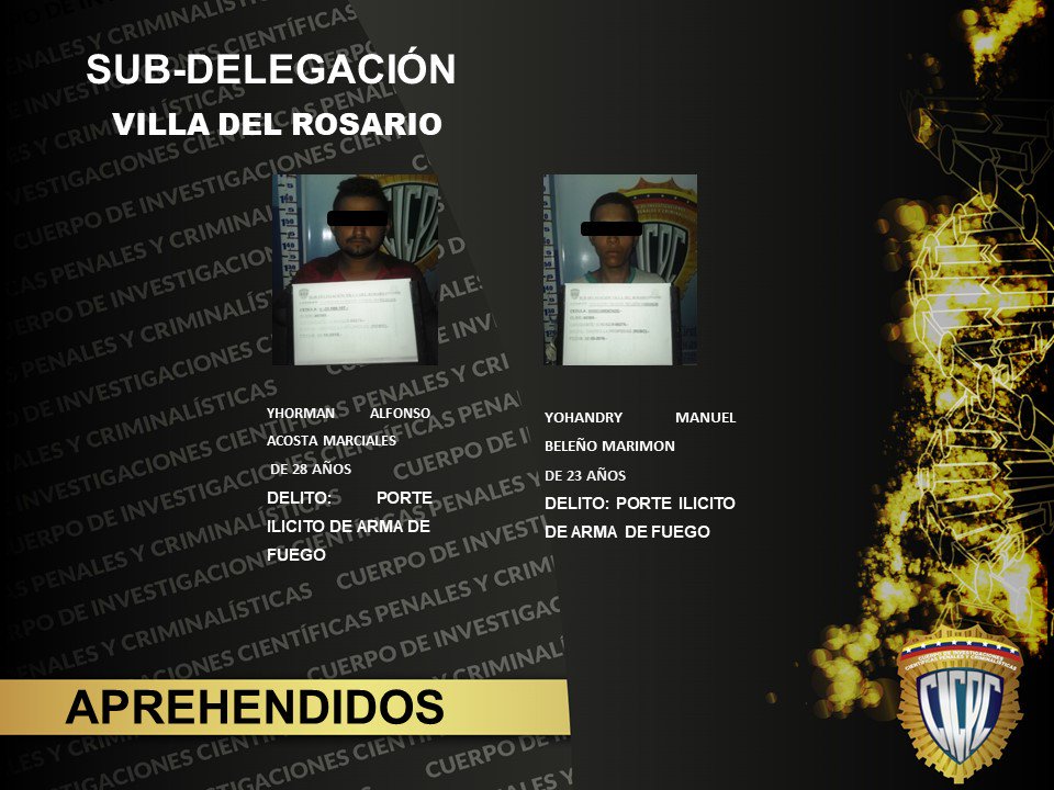 CICPC0283's tweet photo. Detectives de la S/D Villa del Rosario logran la aprehensión de (02) sujeto, por uno de los delitos (Porte Ilícito de Arma de Fuego). #CicpcLaMejorPoliciaCientifica #FamiliaCicpc #EficienciaONada #LosBuenosSomosMas https://t.co/SUXeai2ZEl