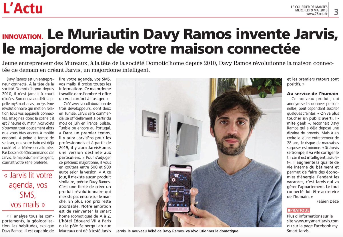 Disponible dès aujourd'hui dans les kiosques, découvrez l’article "Jarvis : une invention pour gérer votre maison" dans Le Courrier de Mantes ! 📝 🤵🏽🏡 #jarvisrocks #lecourrierdemantes #article #newspaper #iot #smarthome #marvel #majordome #future mysmartjarvis.com