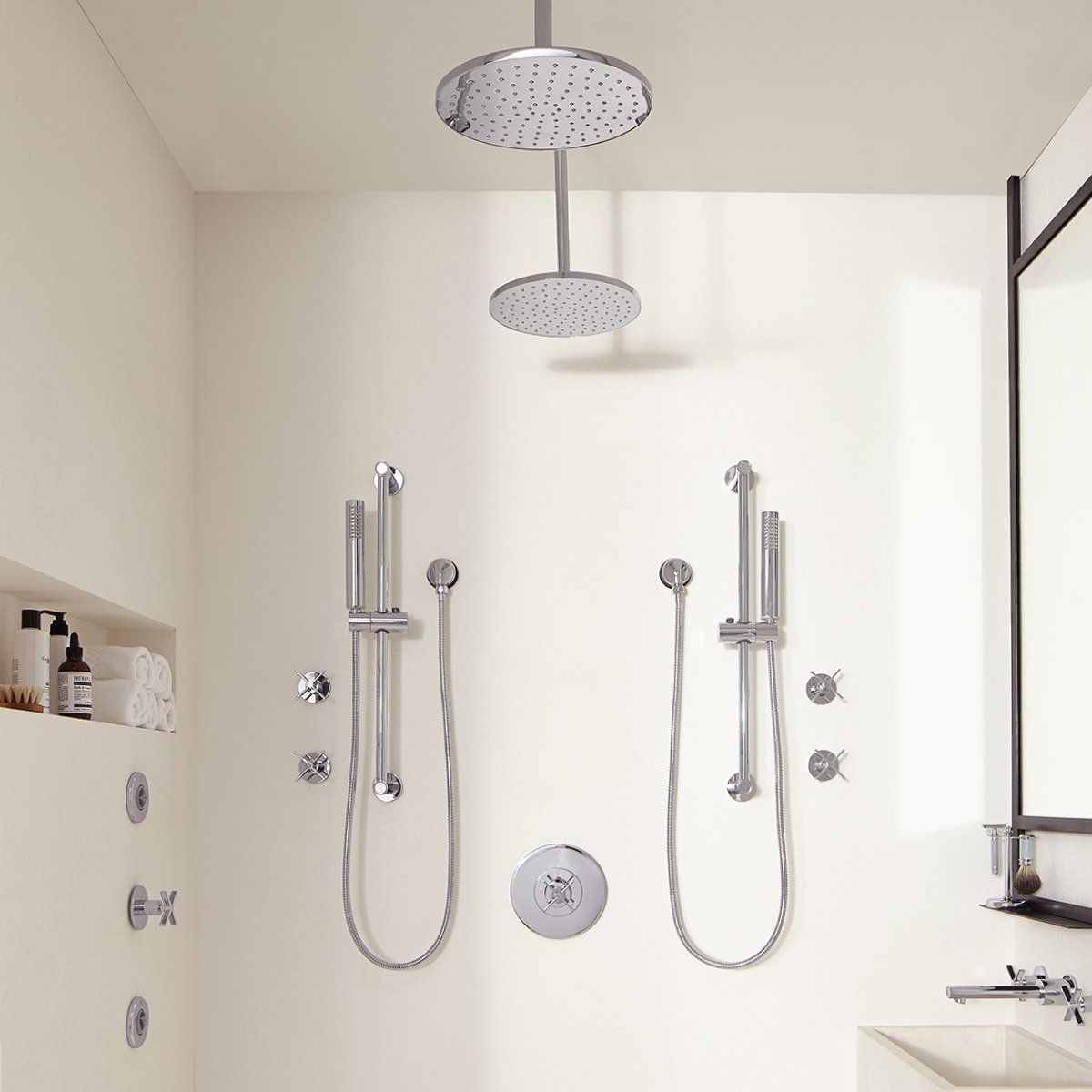 That time <a href="/GenGhaleb/">Genevieve Ghaleb</a> brought Miami to her contemporary #shower with custom shaving station. #tbt bit.ly/2I2KiC8