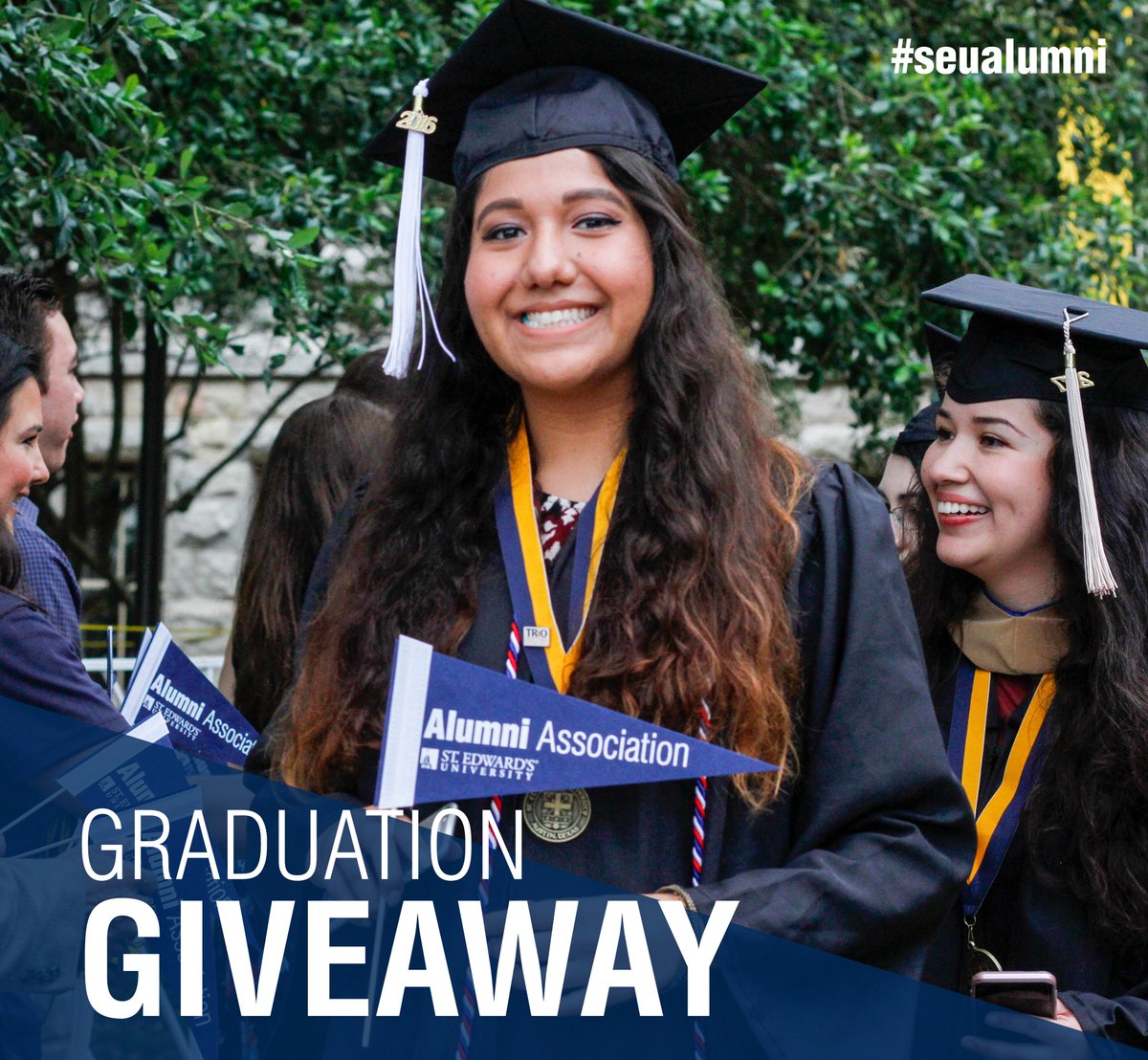 SEUAlumni's tweet photo. We love this time of year when grad photos flood our feed with blue and gold. 💙💛 Share your photos using #seualumni for a chance to win alumni swag! 📲 Enter via Facebook or Instagram, more info: https://t.co/sqkKhwkuA8 #SEU18 #stedwardsu https://t.co/DEOSCWNPbF