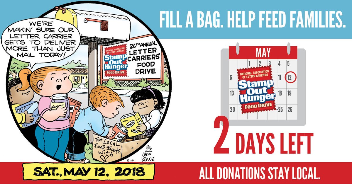 UnitedWayofLC's tweet photo. The nation's largest one-day food drive is Sat, May 12! Help #StampOutHunger by leaving your bag of non-perishable food by your mailbox. All donations stay in our community! #LiveUnited #GiveLocal https://t.co/akqJUogxR3