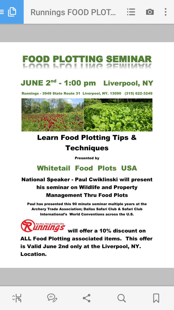 FoodplotsPaul's tweet photo. Anyone in the Syracuse/Liverpool, New York area interested in learning about Food Plots or Wildlife/ Property Management thru Food Plots ... see attached flyer. 716-796-4820. "Plot Your Hunting Strategies ". https://t.co/RUvrjzJ36J