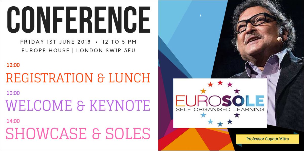 euro_sole's tweet photo. Engage with SOLE - Friday 1st June - LONDON - Keynote Professor Sugata Mitra - FREE - BOOK NOW - https://t.co/yuy6R6M7Mr #EdTech #SelfOrganisedLearning #SOLE @erasmusplusUK @Sugatam @EdtechukHQ @NCLEducation @NCLsolecentral @cflat4change @NewcastleUniLDN @UniofNewcastle https://t.co/Yr9l1gJnKW