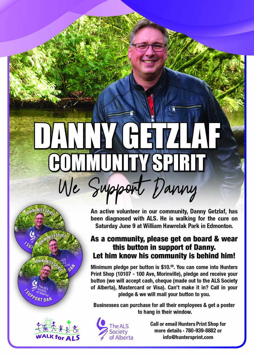 TownMorinville's tweet photo. Danny Getzlaf is a proud Morinville resident &amp; employee. He was recently diagnosed with ALS and is walking for the cure on June 9 at William Hawrelak Park in #Yeg. We ask our great community to support Danny in any way possible. #wesupportdanny #communityproud #moreinmorinville https://t.co/9WSfuKchq6