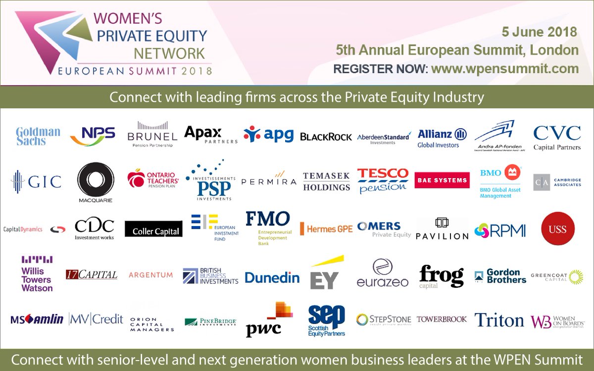 WPEN_'s tweet photo. We are privileged to announce that once again many of the leading firms across private equity will join us for the 5th Annual Women’s Private Equity Network Summit on 5th June 2018 in London. #PrivateEquity #Women
Register for the Early Bird Rate now at: https://t.co/p0E8lQYo48 https://t.co/Wi0h6q8GOW
