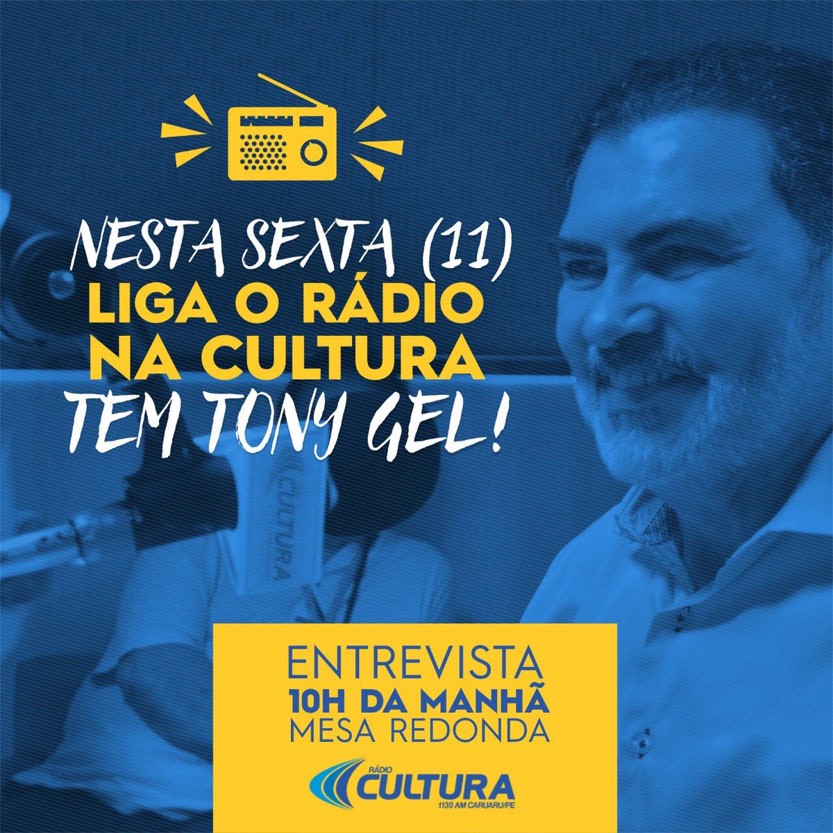 TonyGel_'s tweet photo. Amigos e amigas, nesta sexta-feira (11), serei entrevistado na Rádio Cultura de Caruaru, a partir das 10h da manhã, no Mesa Redonda. Sintonize AM 1130 e nos prestigie com a sua audiência. #Entrevista #TonyGel https://t.co/zClAJhd4N7
