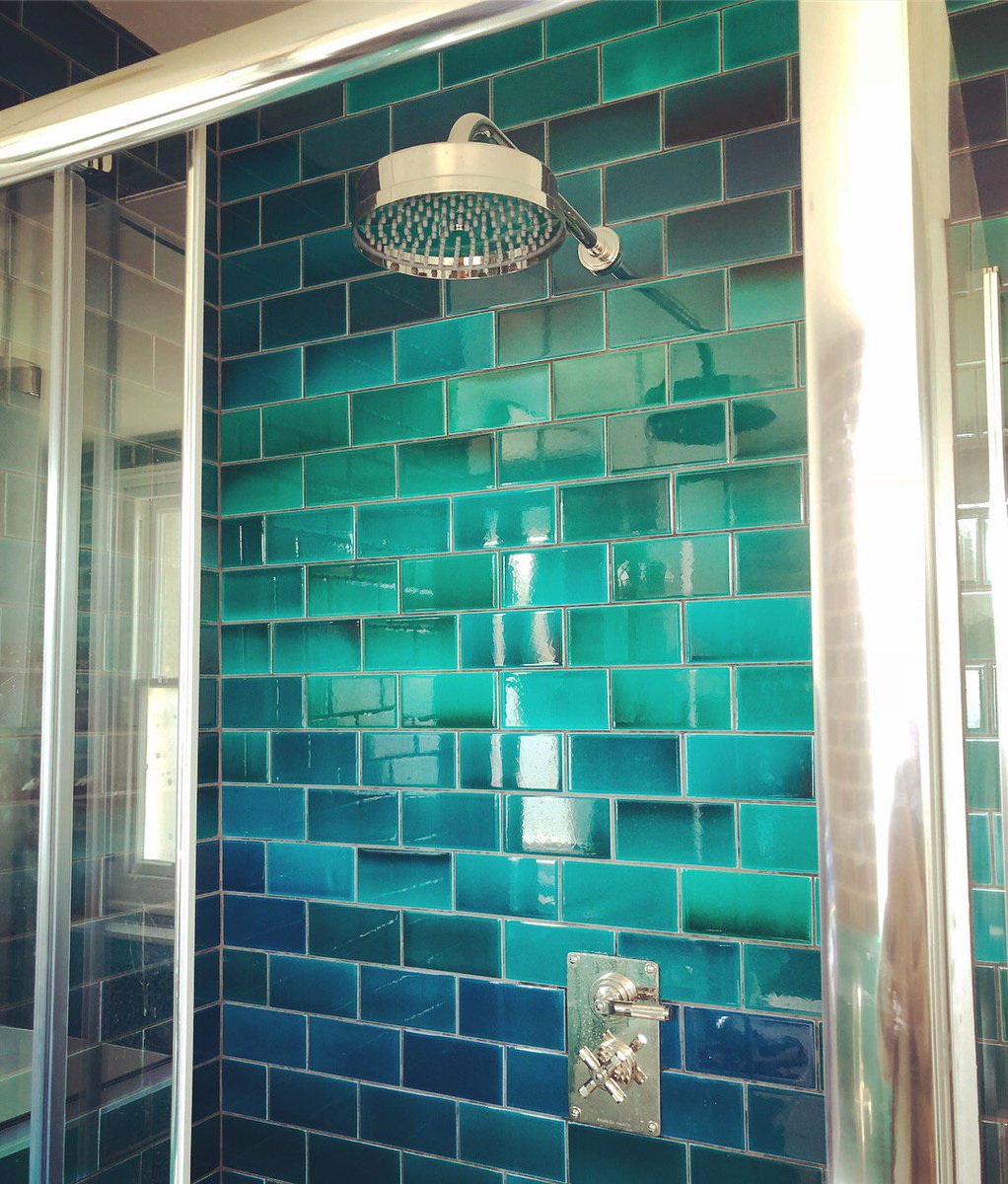 misskateeb's tweet photo. Lewis bathroom in all its emerald green beauty with hand made victorian tiles and stunning @Samuel_Heath Landmark collection taps &amp; shower in nickel finish. https://t.co/mbIwwMQIop