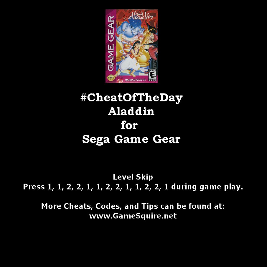 GameSquire's tweet image. #CheatOfTheDay #Aladdin #LevelSkip #SegaGameGear instagram.com/p/BimjwU7l0xh/ #SIMS #YokoWada #Sega #GameGear #Gaming #Gamers #Retro #RetroGaming #RetroGamer #RetroGamers #Classic #ClassicGaming #ClassicGamer #ClassicGamers #GamersUnite #RetroCollective #GameCollector #VideoGames