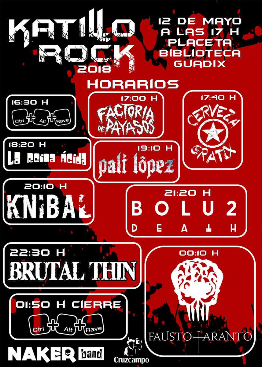 piconrock's tweet photo. Piconer@s!! Este sábado @KatilloRock con @faustotaranto, #brutalthin, @CervezaGratix ,@srpalilopez , #reinaácida @Bolu2Death #knibal https://t.co/wCAoCEECkh
