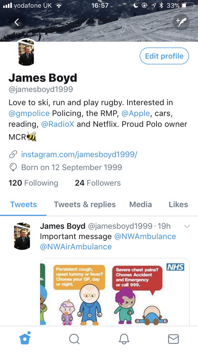 Old Twitter Account - maybe give  <a href="/jamesboyd1999/">James 🐝💙</a> a follow.