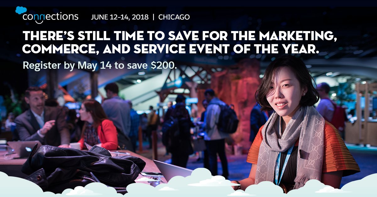 Dreamforce's tweet image. There's still time to save! Register for #CNX18 by 5/14 here: sforce.co/2Ir4MVF