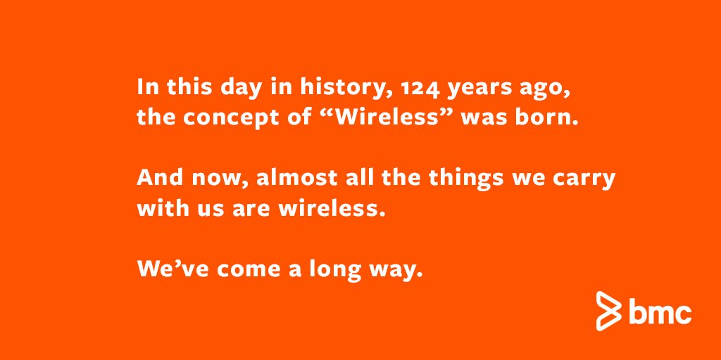 BMCSoftware's tweet photo. Granted, we still need wires for a lot of different certain things, but we've definitely come far from that one radio wave in 1894. 

What do you carry on you that still needs a wire of some sort?

#ThursdayThoughts #ItStillAmazesMe https://t.co/OhJJVwHKpW