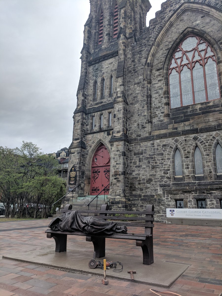RevGeoffChapman's tweet photo. Brand new Jesus, snoozing outside @ottawacathedral https://t.co/Oh0NlC7x6j