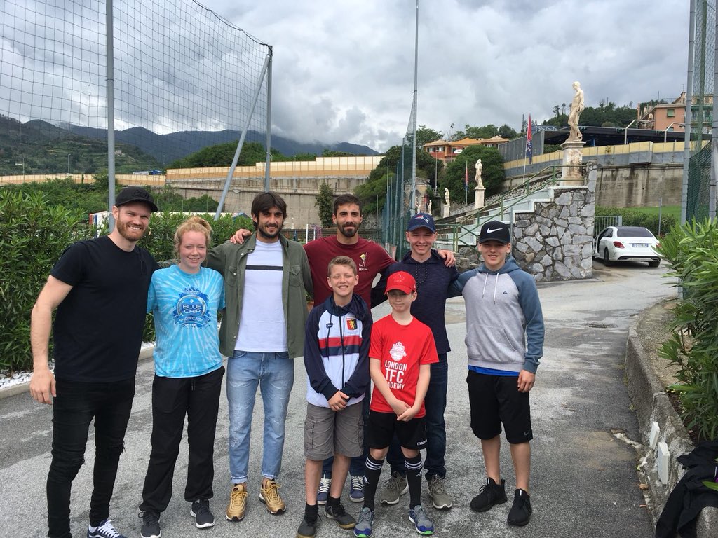 The kids got to meet my good friends <a href="/MattiaPerin/">Mattia Perin</a> and Eugenio Lamanna, and they surprised them with Genoa jerseys! What an amazing week it’s been so far!